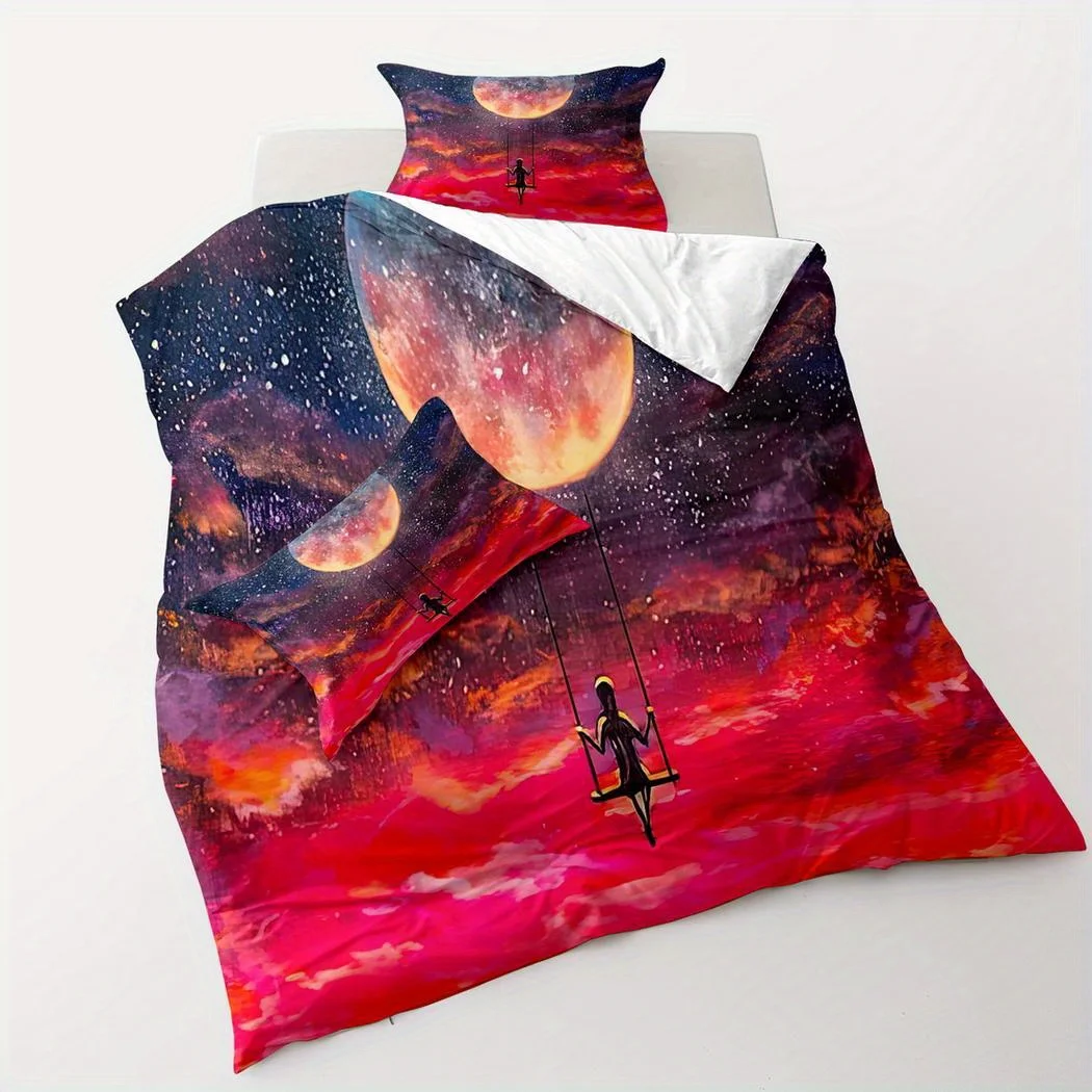 Velvet Duvet Cover Set S Starry Sky Theme Bedding Set, Galaxy Print Bedding Set, Fantasy Starry Sky Pattern Duvet Cover, 100% Polyester, Machine Washable, Suitable for All Seasons