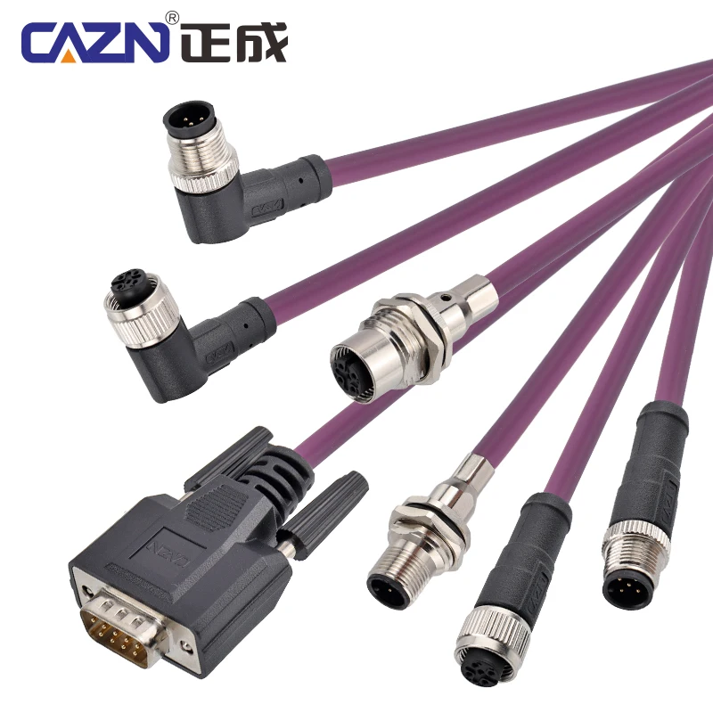 CANopen Ethernet M12 Connector 5 pin A code angled male to female purplr jacket PVC PUR Cable Connector