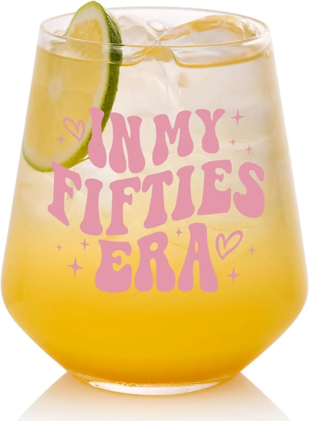 

50th Birthday Wine Glass for Women - In My 50s Era Tumbler, 18oz Stemless Glass Gift for Mom Sister Friend