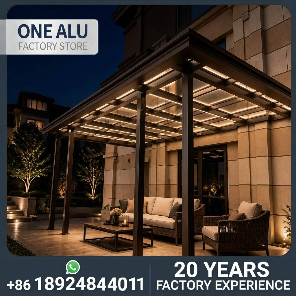 Modern Sunroom with Integrated LED Lighting, Aluminum Alloy Glass House for Villa Garden, Prefabricated Outdoor Leisure Room.