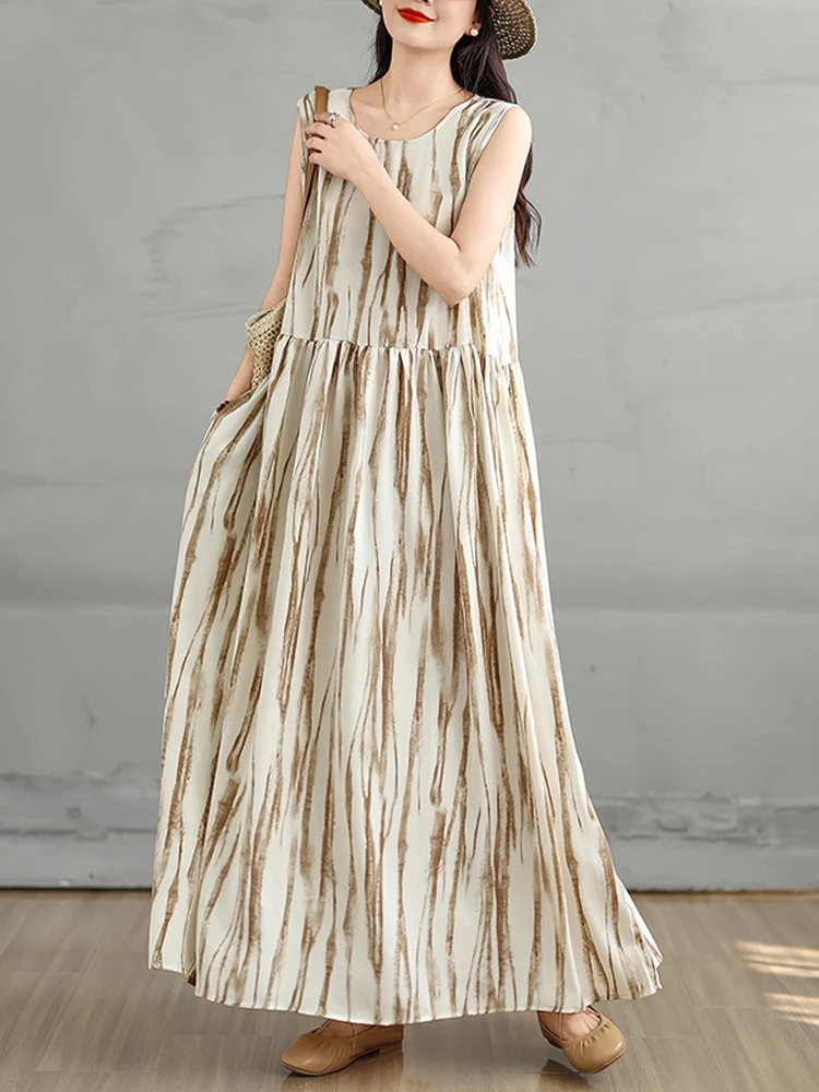 Faionable Loose Floral Print Sweet Vest Dr Summer Slimming Long Dr Cover Belly A-Line Retro Sle Women's Dr