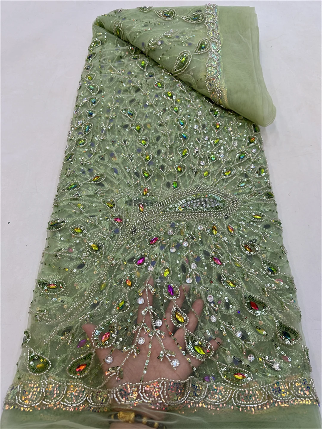 Luxury French Handmade Beaded Stones Lace Fabric 2025 High End African Nigerian Sequins Lace Fabric For Wedding Party Dresses