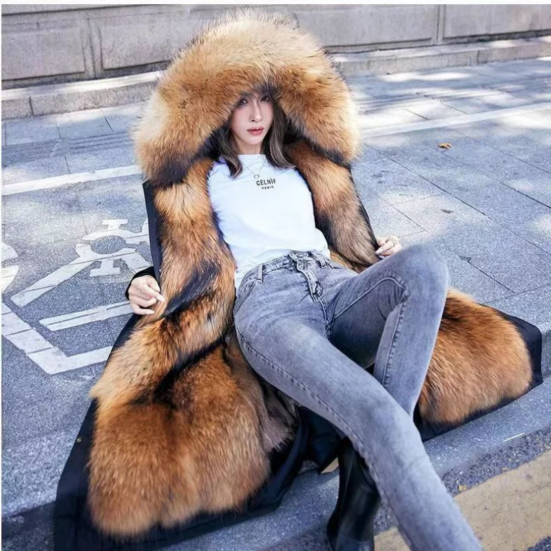 2023 Winter New Long Fur One Piece Fox Fur Overcoat Imitation Inner Tank Detachable Jacket Fur Coat