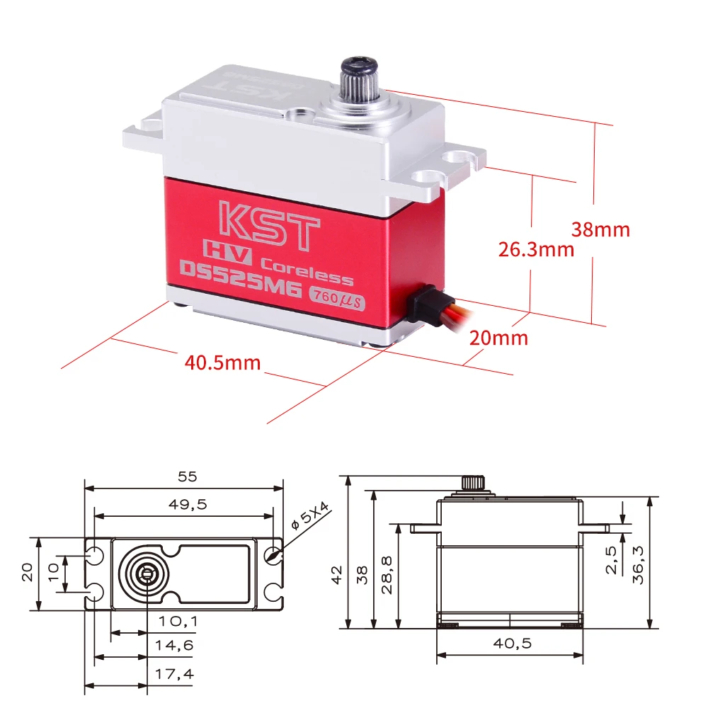 KST DS525MG 8,4V 7,5kg 0,04sek HV Digitaler Metallgetriebe-Kernlos-Servomotor – Detail 3
