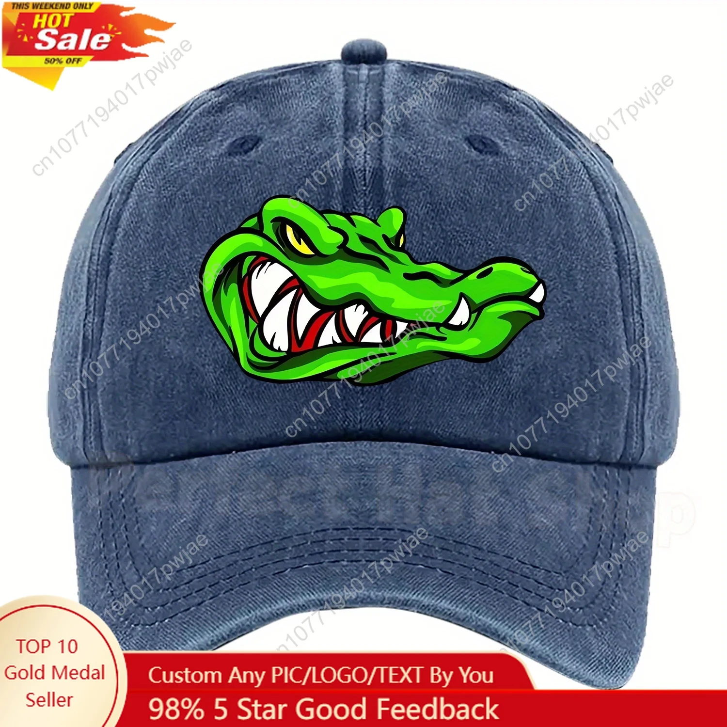 

Adjustable Cartoon Alligator Print Baseball Cap - Breathable Polyester, Vibrant Green & Blue Design, Machine Washable for C