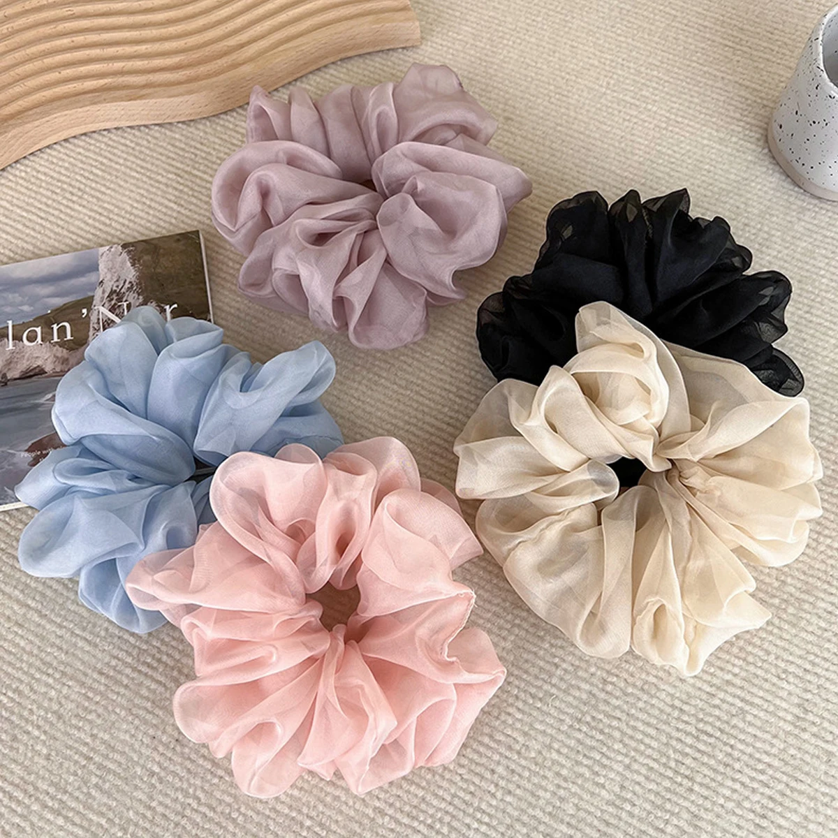 1 Stück/5 Stück Sommerlicher, süßer und zarter Chiffon-Haargummi, modisches Haargummi für Pferdeschwänze und Duttfrisuren – Detail 2