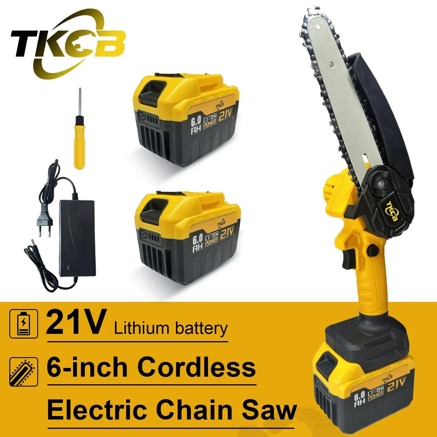 TKCB-Mini Powerful Cordless Electric Chain Saw, Garden Cutting Tools, Portable Pruning Saw, Woodworking Tools, 6\