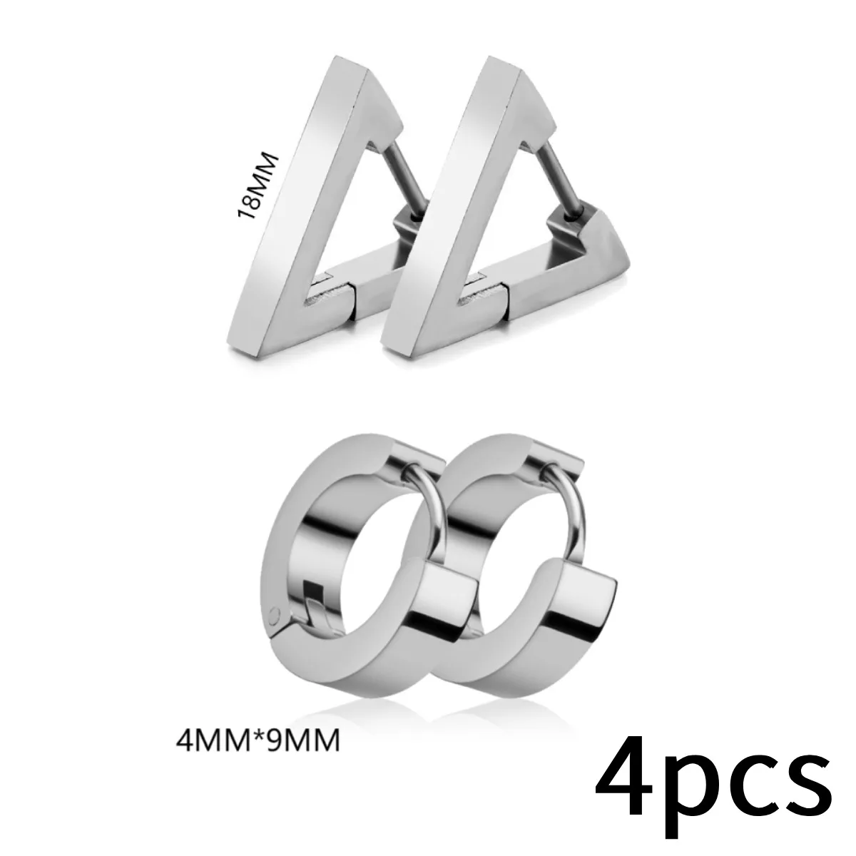 4Pcs Stainless Steel Hoop Earrings Set Triangle Round Geometric Earrings for Men Women Punk Jewelry