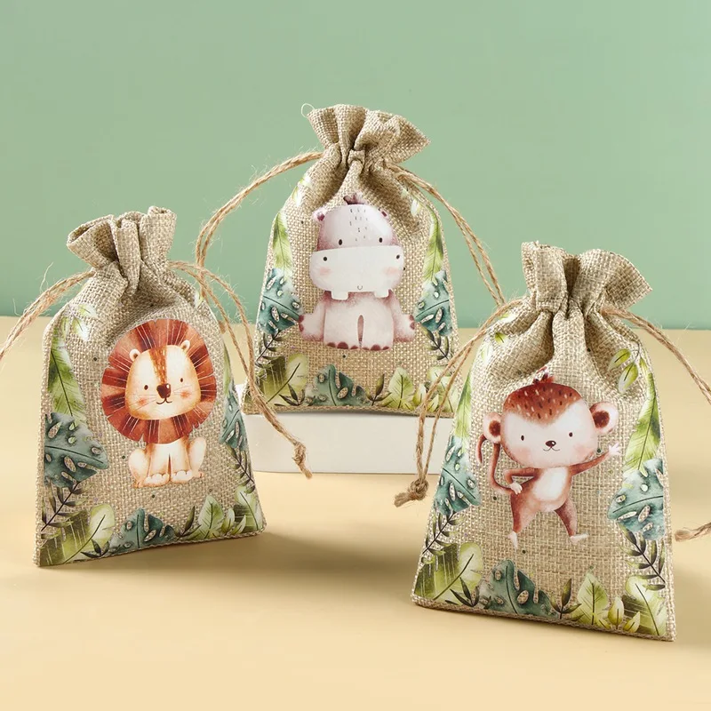 Bolsas de regalo de animales de Safari de la selva, paquete de dulces de aperitivos de galletas, decoraciones de fiesta de cumpleaños para niños,