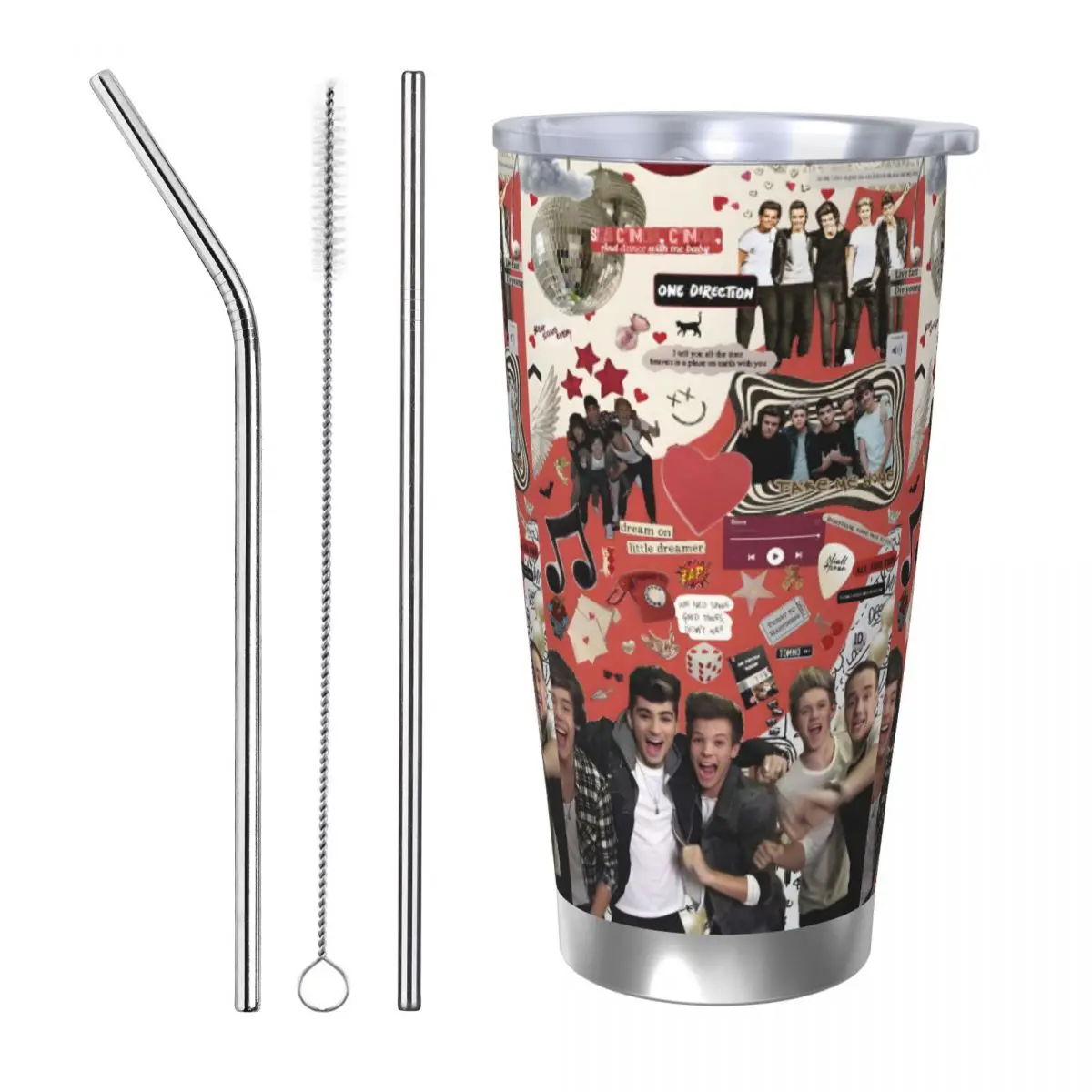 O-One-D-Directions 20oz Stainless Steel Car Mug Straw Thermal Iced Travel Cup Vacuum Insulated Coffee Hot Cup