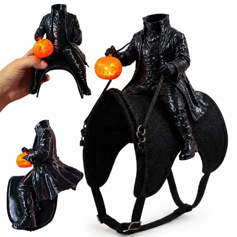 Creative Headless Horseman Cat Costume Pumpkin Lantern 3D Cat Saddle Costume Funny Lightweight Halloween Pet Costume