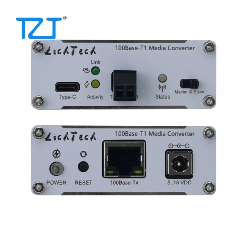 Convertitore multimediale TZT LichTech 100Base-T1/100/1000 Base-T1 Convertitore Ethernet automobilistico 100 Mbps con indicatore luminoso di stato