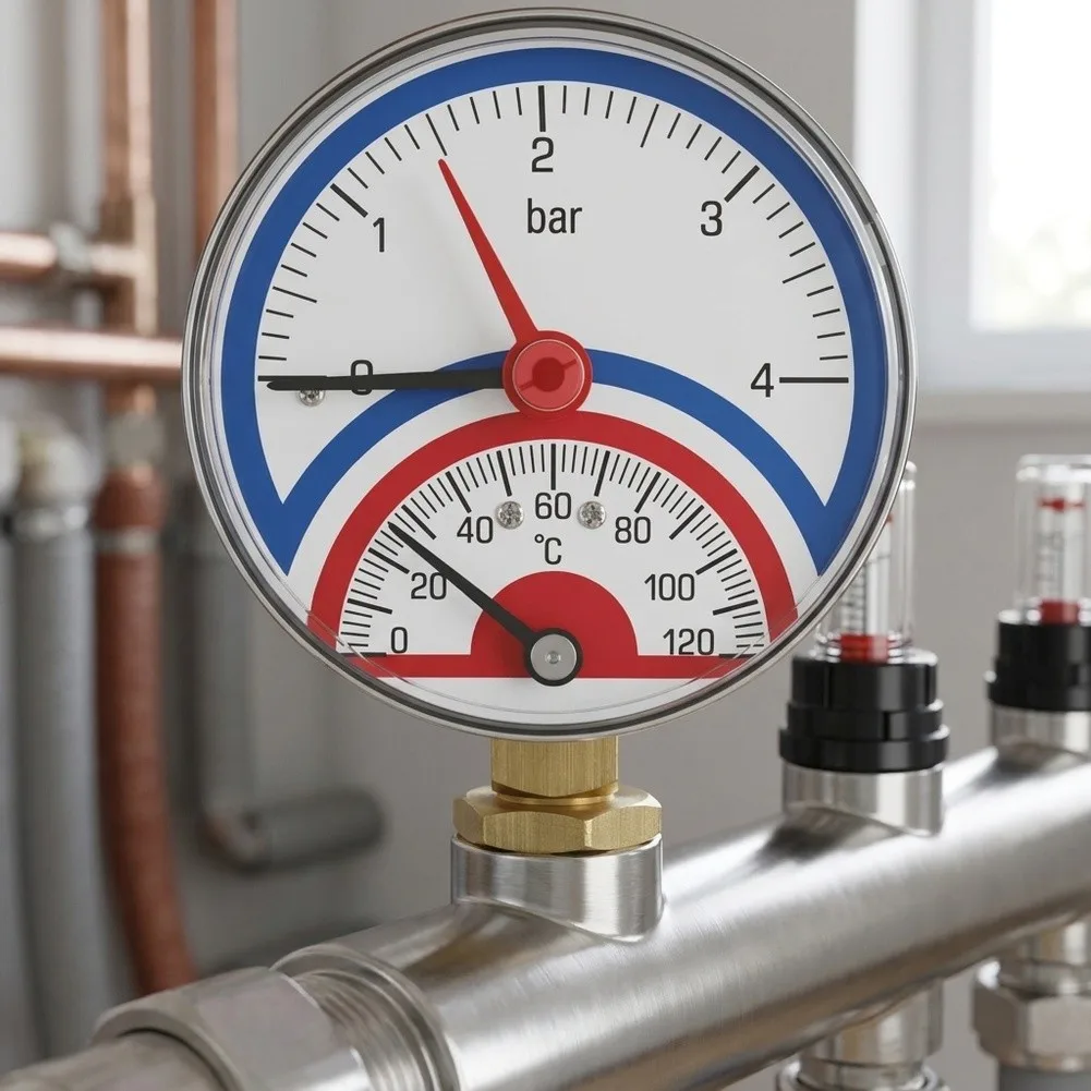 Thermometer Manometer 0-120℃ 4 Bar Temperature And Pressure Gauge For Underfloor Heating Temperature And Pressure Meter
