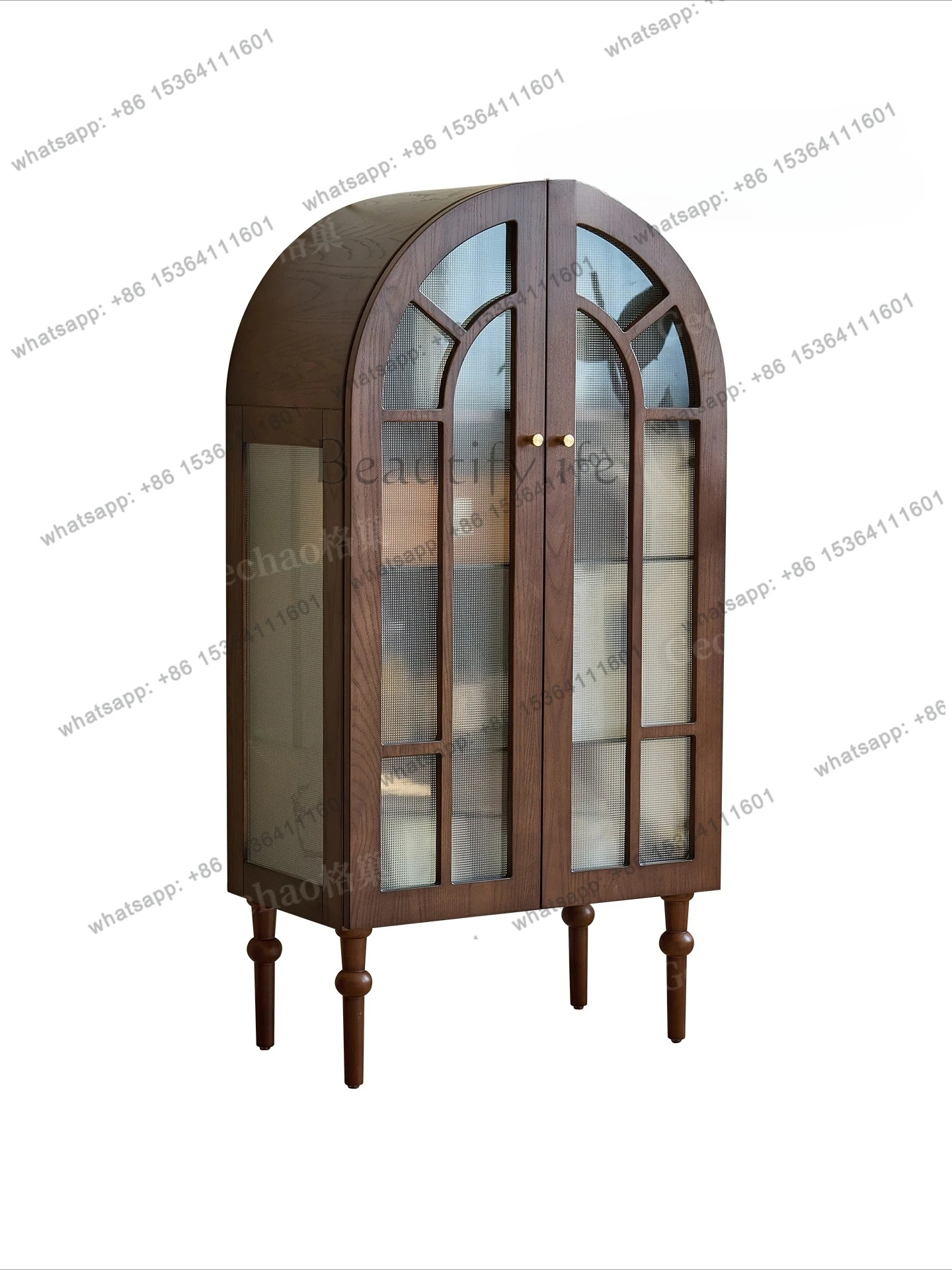 

Medieval Mongolian French retro figure cabinet Solid wood arched display cabinet Glass living room TV cabinet