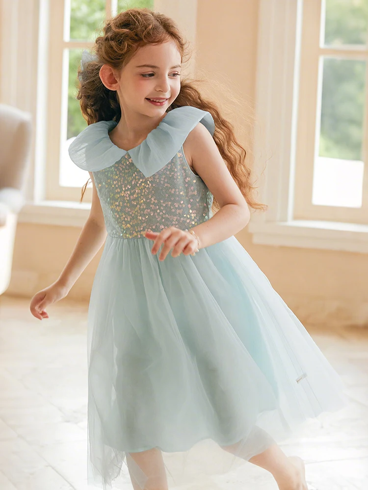 Girl's Princess Dress Summer New Organza Gown for Piano Recitals & Special Occasions, Elegant Flower Girl Party Dress 170cm