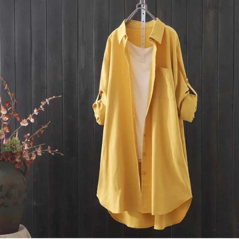 White Shirt Women 2023 Spring Summer Korean Fashion Simple Solid Color Long Shirts Lady Loose Breathable Midi Shirt and Blouse