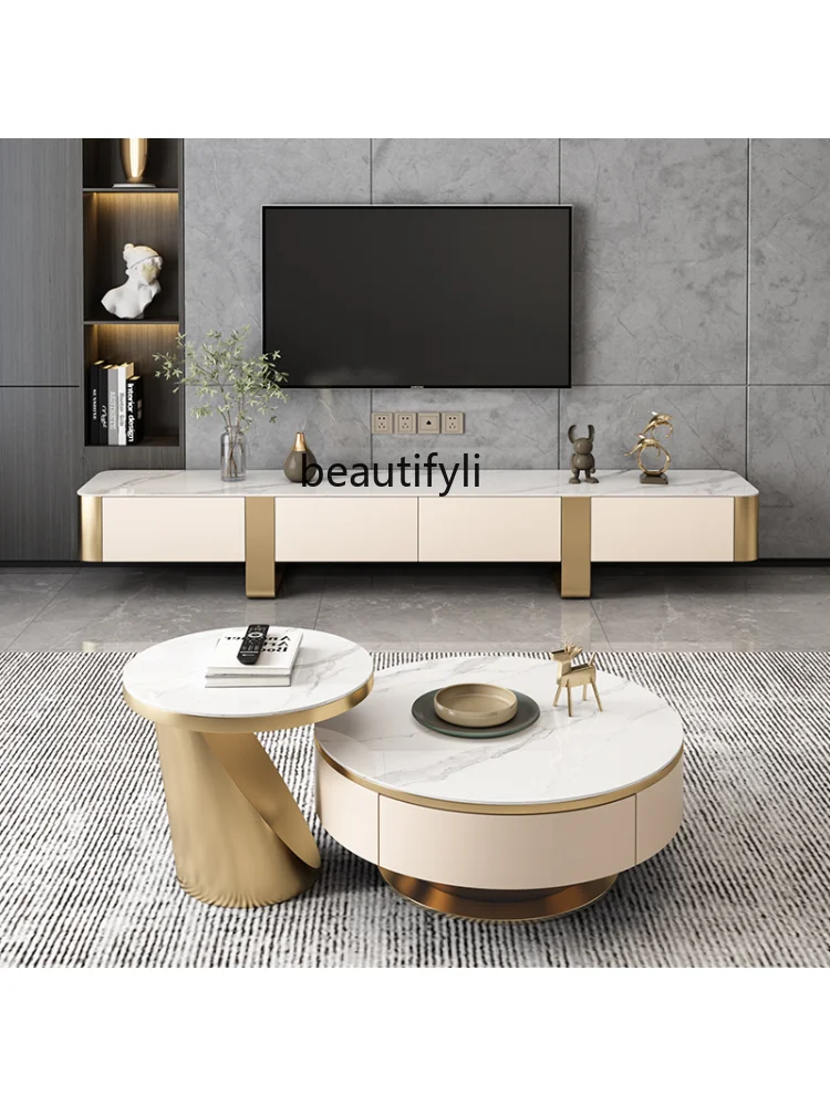 Light Luxury Stone Plate Coffee Table round Size Assemblage Zone Drawer Creative Living Room Household Modern Tea Table