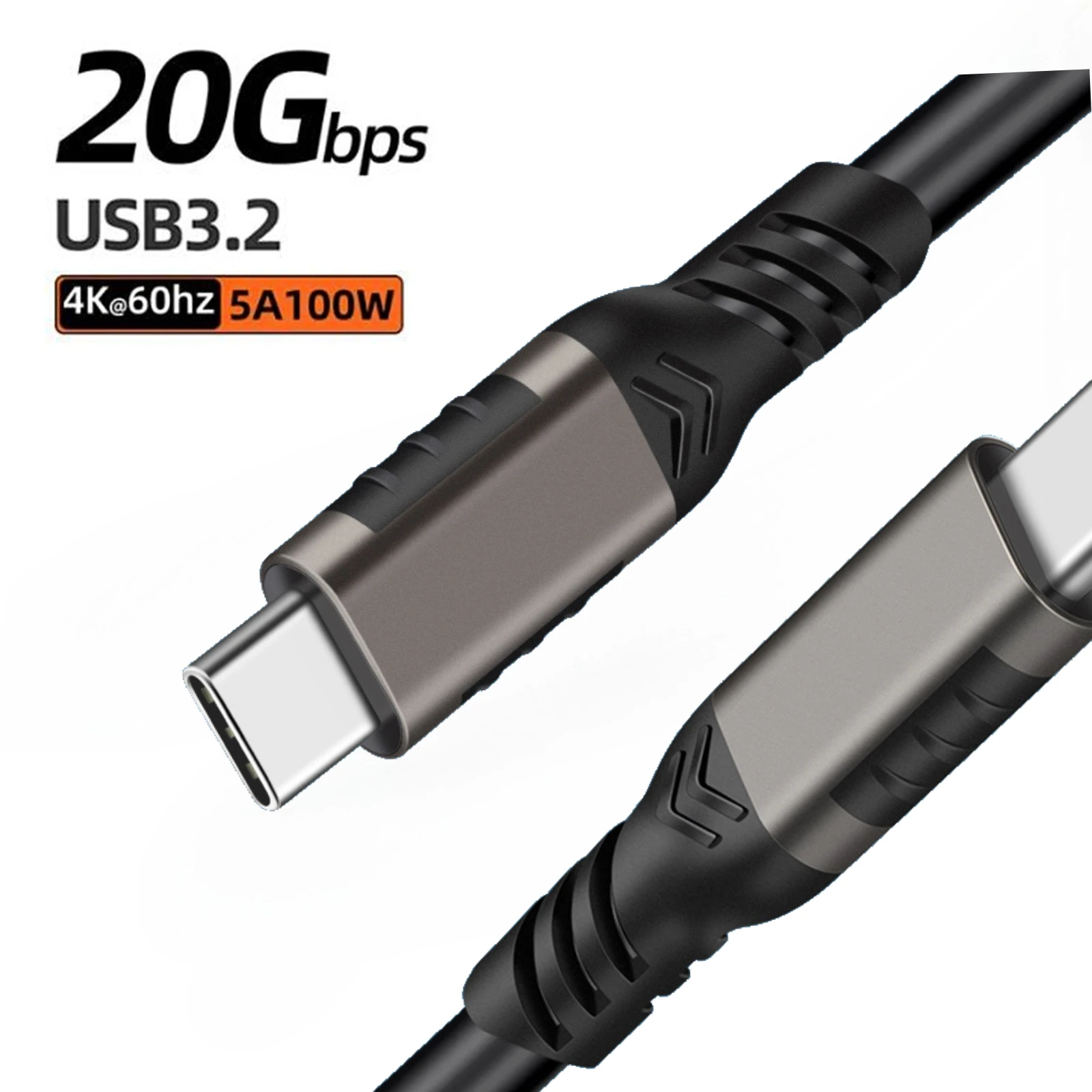 USB 3.2 Gen2 20Gbps Type C to C Cable For Macbook Air Pro Xiaomi 100W 5A ThunderBolt 3 USB-C 4K UHD Video Data Charger Cord 2/3m