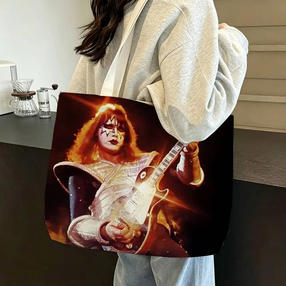 Rock Spaceman A-Ace Frehley K-KISS Large Capacity Cotton Polyester Zipper Tote Bag Daily Shopping Shoulder Handbag