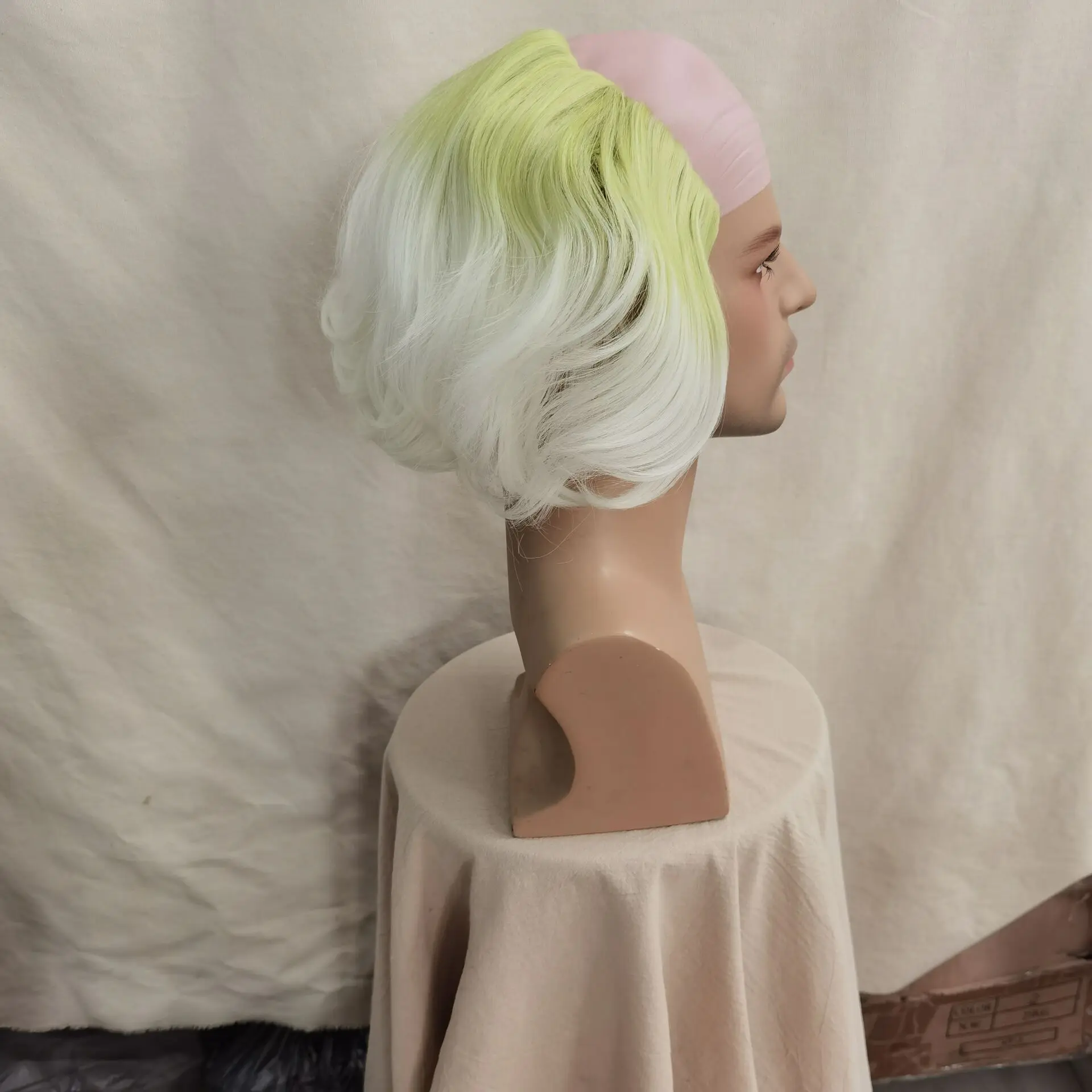 Anime homme Adam Cosplay perruque recul délié Clown haut en caoutchouc vert ondulé moitié chauve vieil homme Cosplay Costume pour Halloween