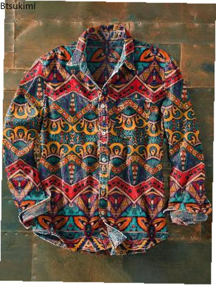2026 Men's Spring Autumn Long Sleeve Shirts Vintage Print Loose Casual Shirt Jackets Fashion Streetwear Men Shirts Oversized 5XL