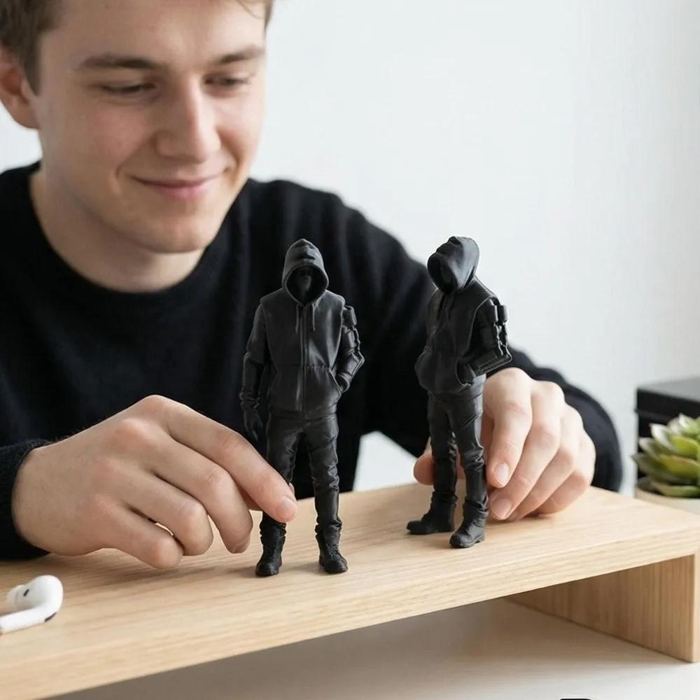 Exquisite 3D Printed Streetwear Style Figurine Unique Natural Pose Punk Hoodie Statue Home Decor Crafts Home Decoration