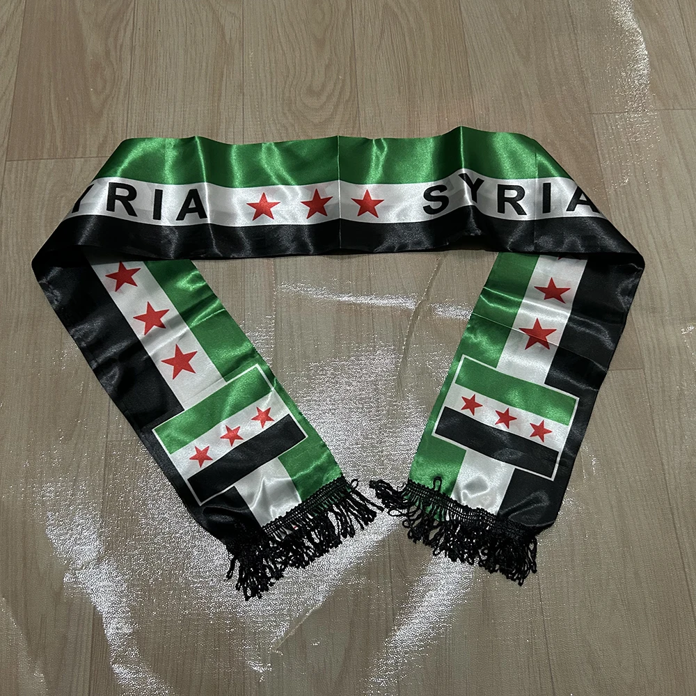 Syria Scarf 14x135cm Double-sided Printed Syria Flag Satin SYR Scarf Suitable for Historical events，Sports Events