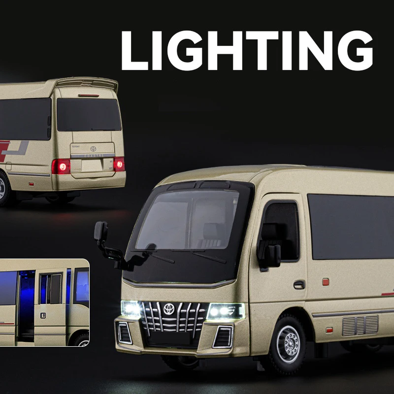 1:33 Toyota Coaster BUS Alloy Car Model Sound and Light Pull Back Children's Toy Collectibles Birthday gift