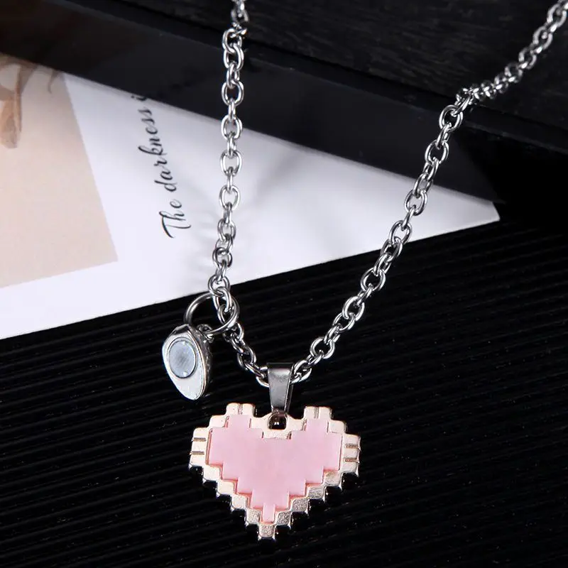 Alloy Couple Cute Necklace Mosaic Magnetic Valentine\'s Day Love Heart Shaped Alloy Pendant Couple Necklace For Men And Women