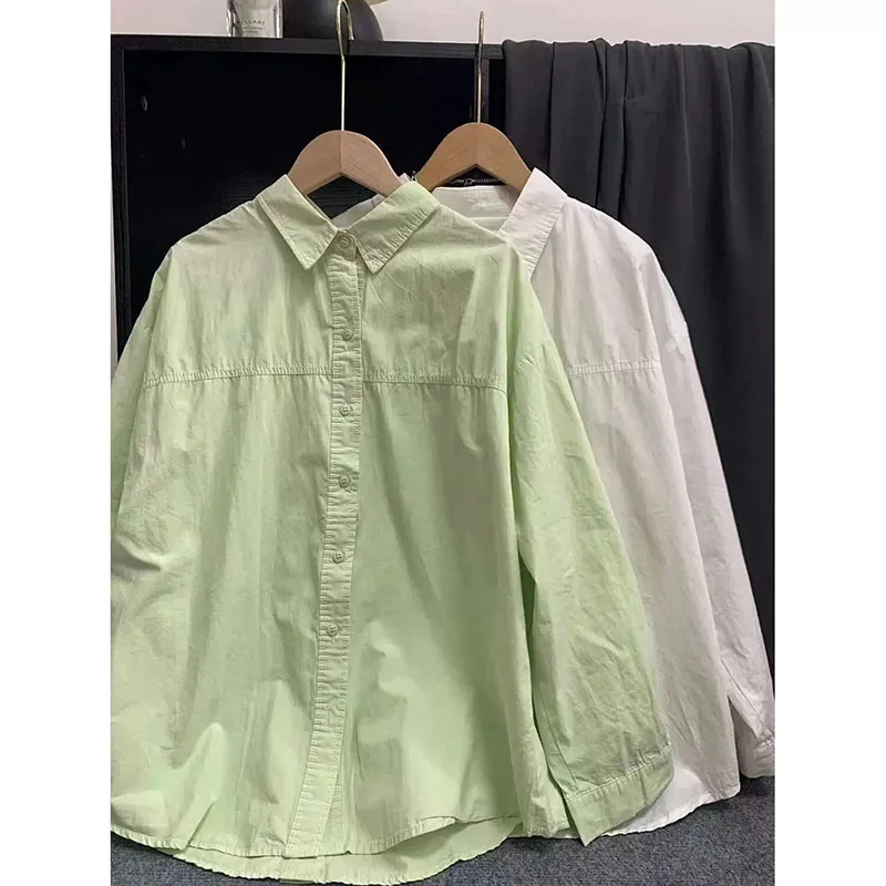 

Spring Summer Cotton Casual Shirts Women Korean All-Match Loose Long Sleeve Stitching Shirt High Quality Cardigan Blouses Coat