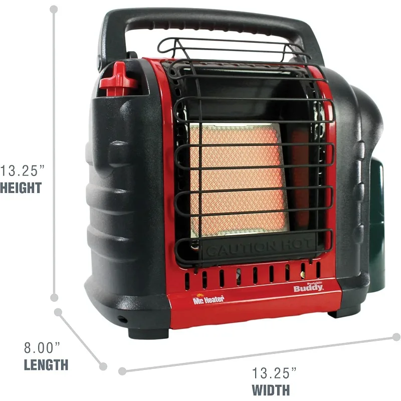 Riscaldatore radiante a gas propano portatile Buddy da 9.000 BTU con accenditore piezoelettrico per campeggio all'aperto, cantiere, caccia e portelloni