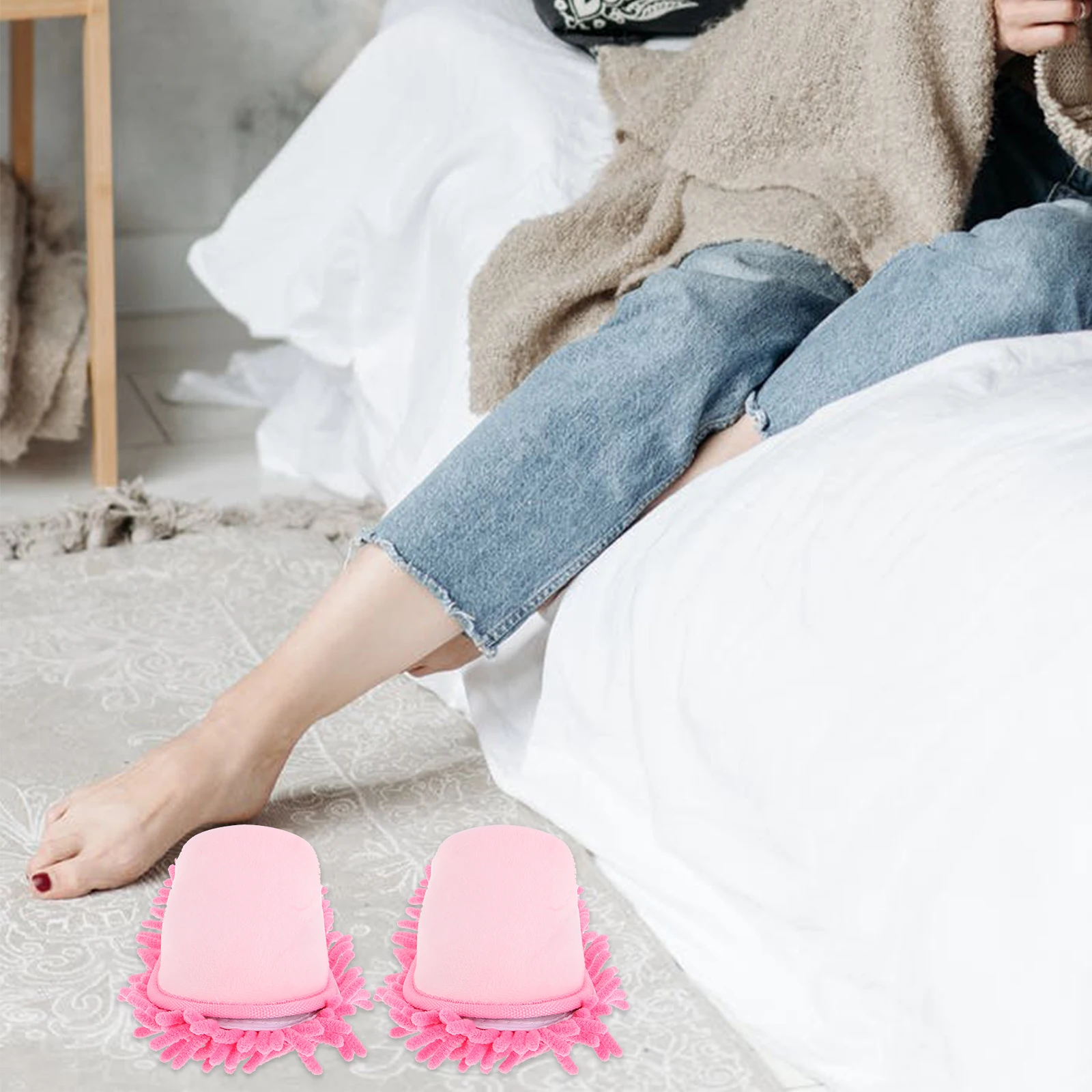 

Warm Chenille Cotton Slippers Detachable Washable Bottom Silent Design Foot Cleaner Shower High Arch Women Pink Cleaning Socks