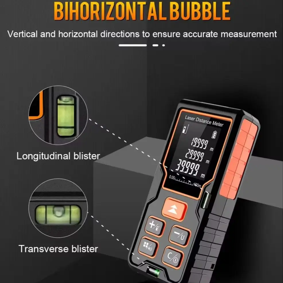 BOAYAL Laser Distance Meter with 2 Bubbles 40m 60m 80m 100m Digital Laser Tape Measure Multiple Units Measuring Device