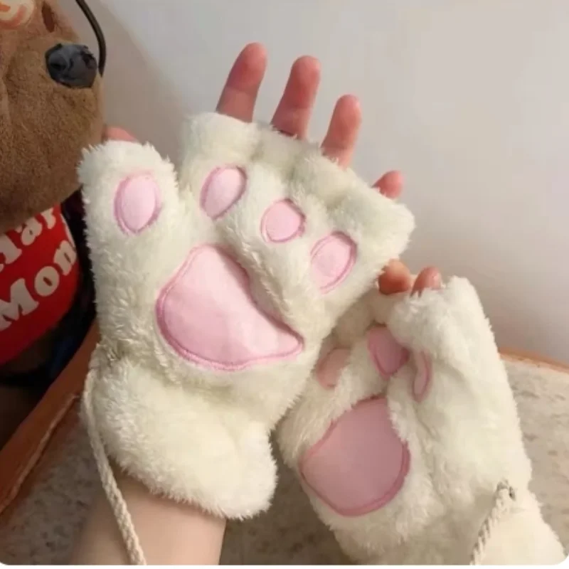 Fashion Girls Lovely Cat Claw Paw Plush Mittens Warm Soft Plush Short Fingerless women Leisure Bear Cat Gloves Half Finger Gifts