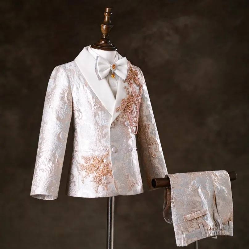 Luxus-Smoking-Anzug-Set für Jungen, Kinder-Jacquard-Blazer mit Stickerei, Hose, Fliege, Outfit für Hochzeit, Geburtstag, Festzug, Party-Kostüm – Detail 5