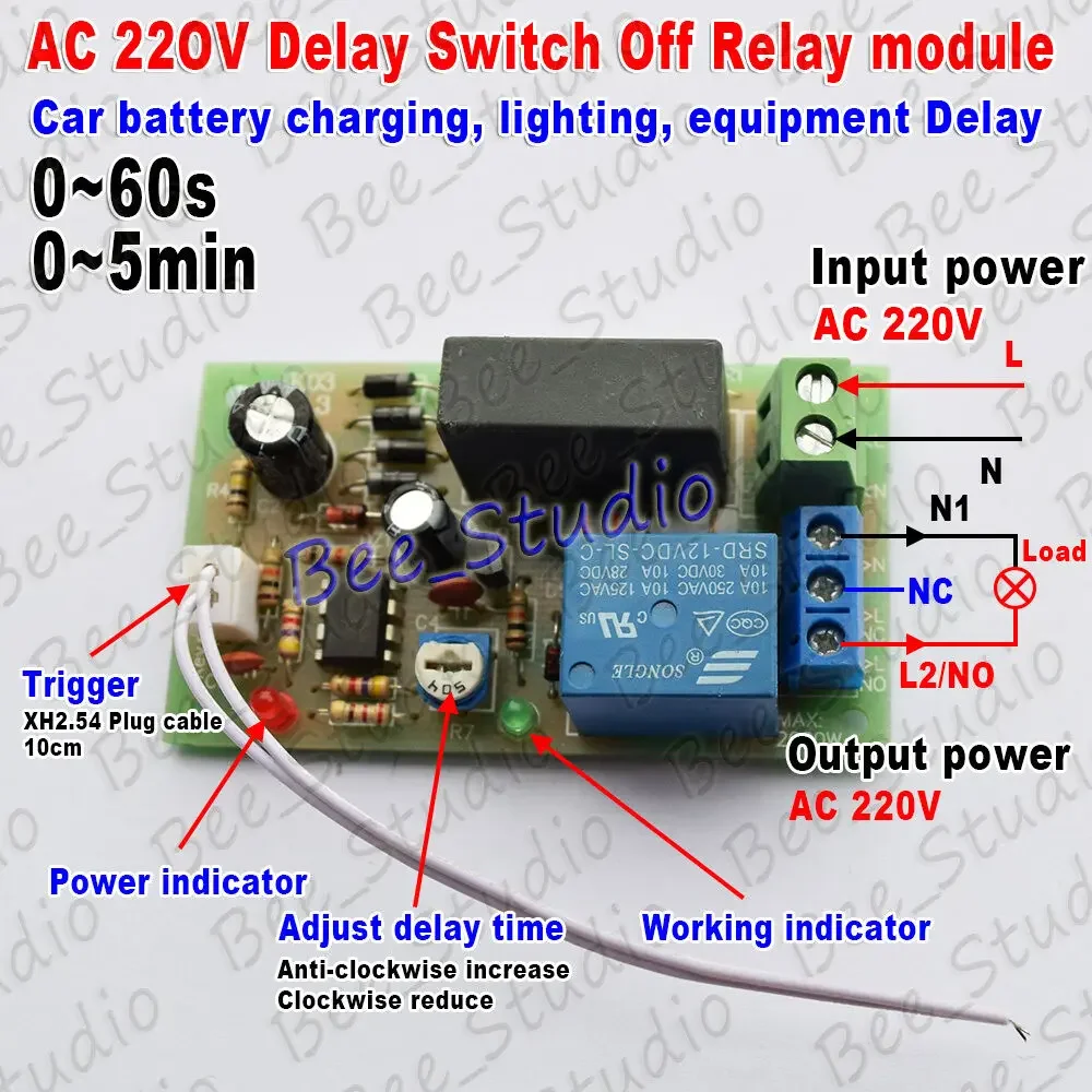 AC 220V 230V 240V Adjustable 0-60 Seconds/5 Minute Time Trigger Delay Time Turn Off Board Timing Control Switch Off Relay Module