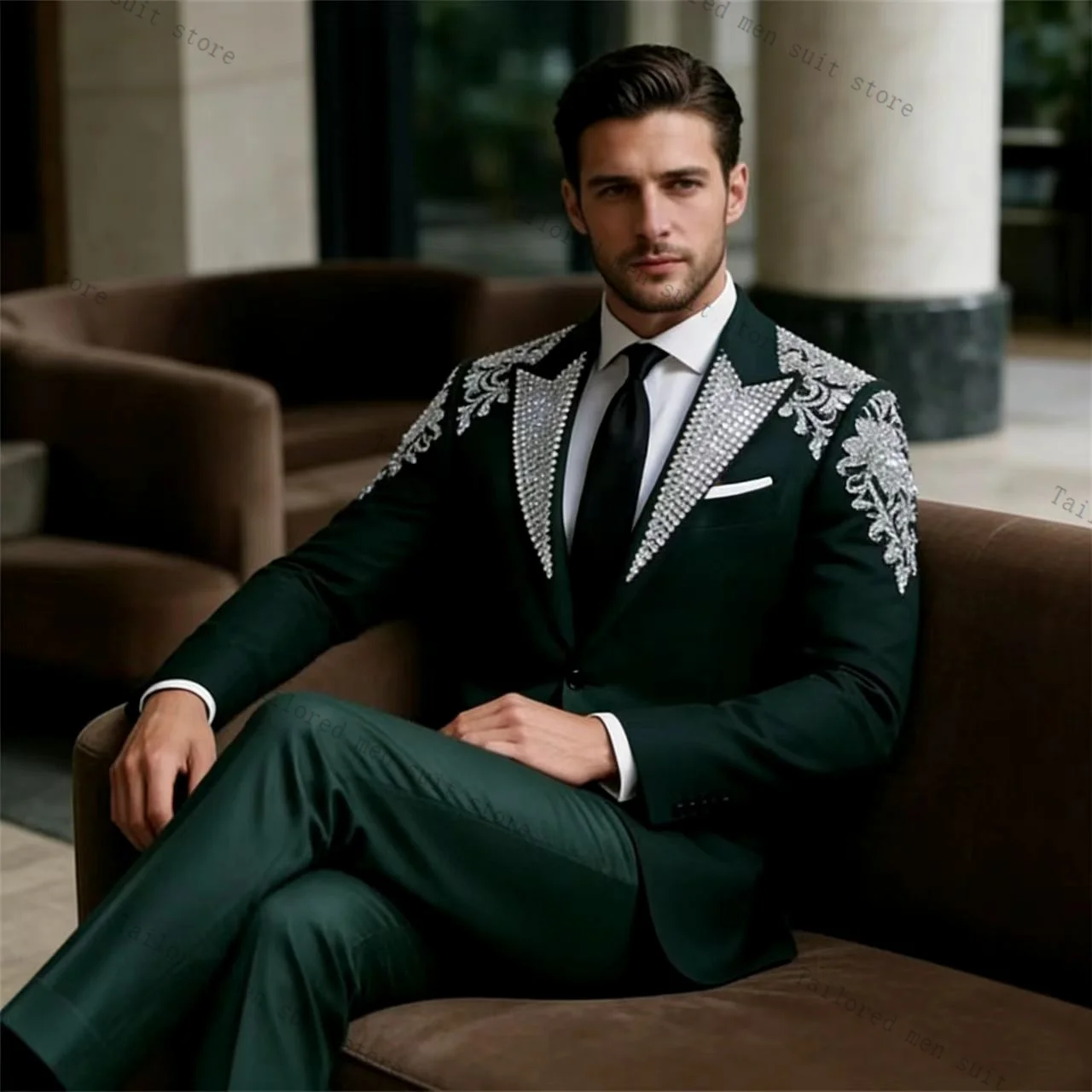 

Green Men Suits Pants Set 2 Pcs Blazer+Trousers Spring Cotton Groom Wedding Tuxedos Jacket Formal Office Business Coat Outfit