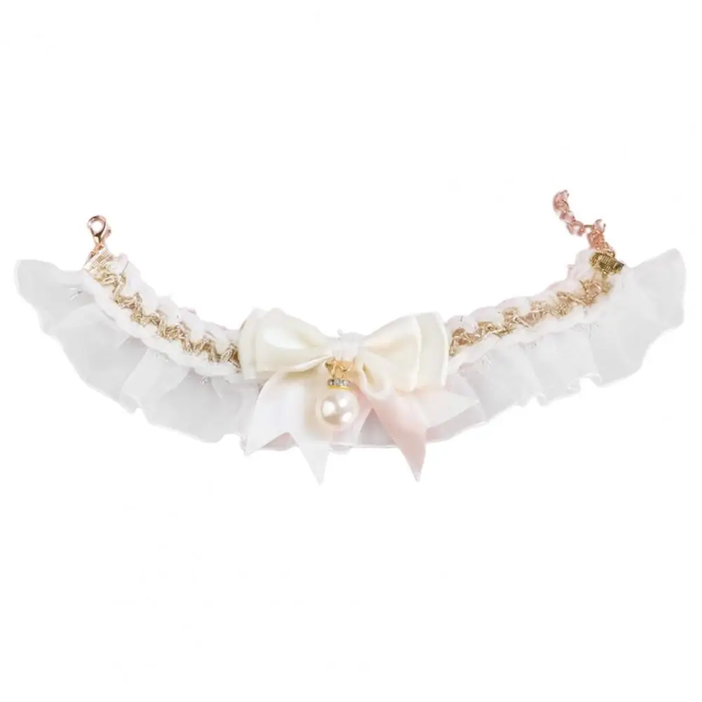 Pet Bow Tie  Excellent Lace Pet Collar Dog Imitation Pearl Necklace  Polyester Cat Collar