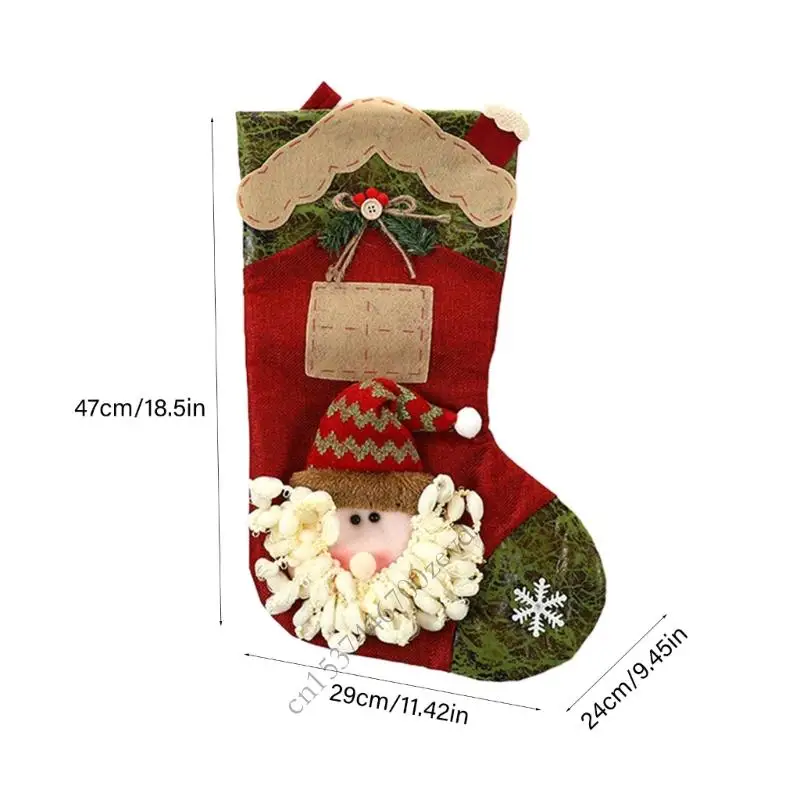 كيس هدايا تخزين كبير في عيد الميلاد لزخارف العطلات مع نسيج الكتان القوي وتصميم الرسوم المتحركة P9YB