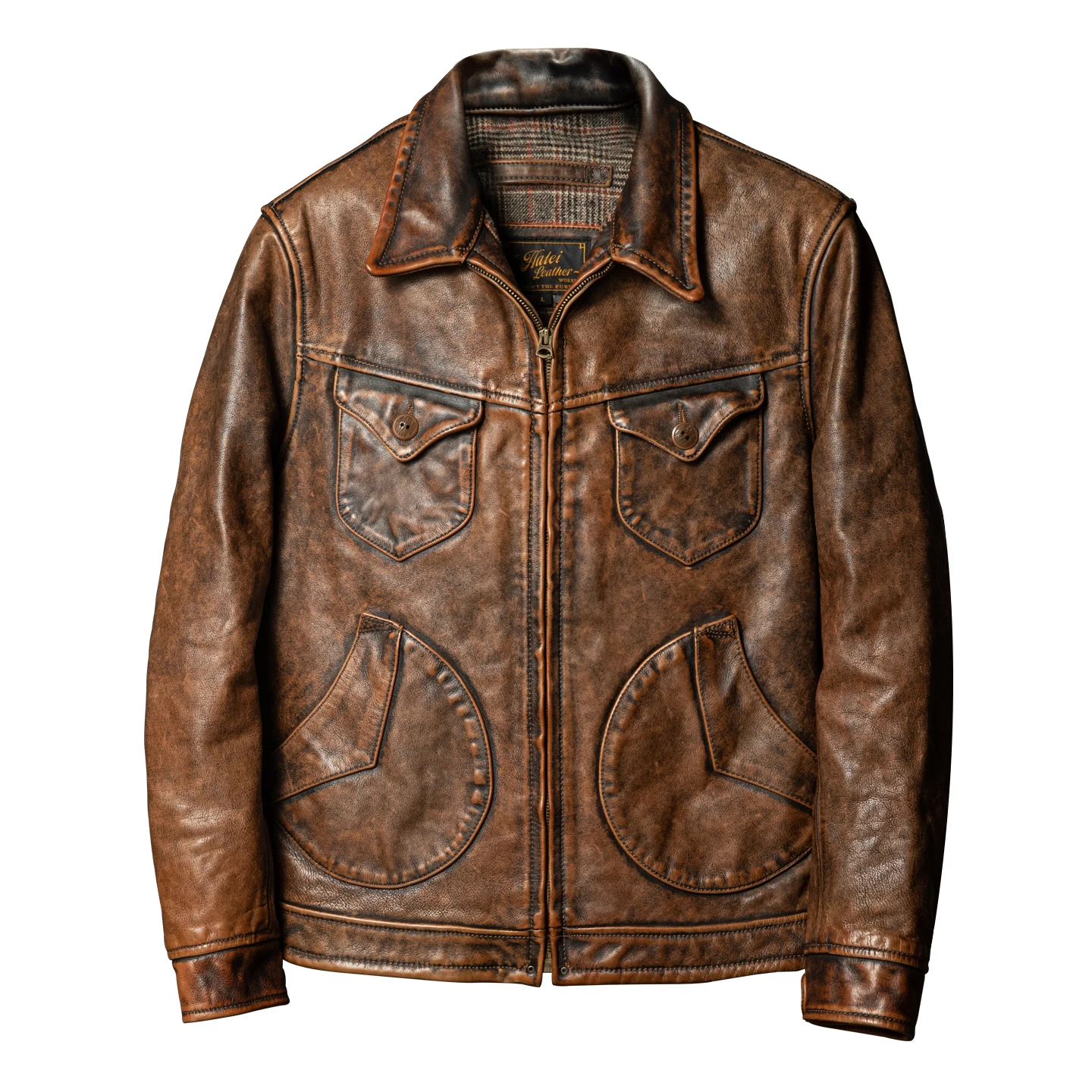 

Brown Autumn Leather Jacket Men Vintage Style Plus Size 5XL Genuine Natural Cowhide Turn-Down Collar Retro Casual Coat