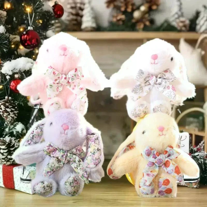 Boneca de coelho de orelhas caídas de pelúcia macia, coelho bonito dos desenhos animados, brinquedo de suspensão de mochila exclusivo, presente de aniversário