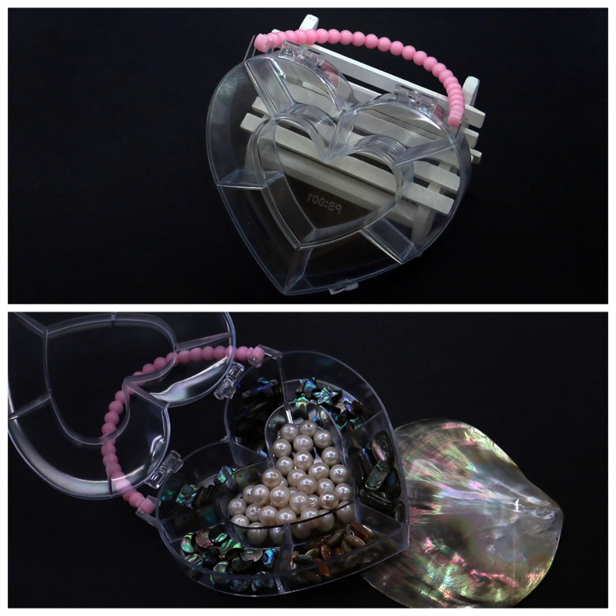

Heart-shaped Transparent Storage Accessories Nail Art Diamond Organizer Box Earrings and Jewelry Plastic Small Cases with Chains
