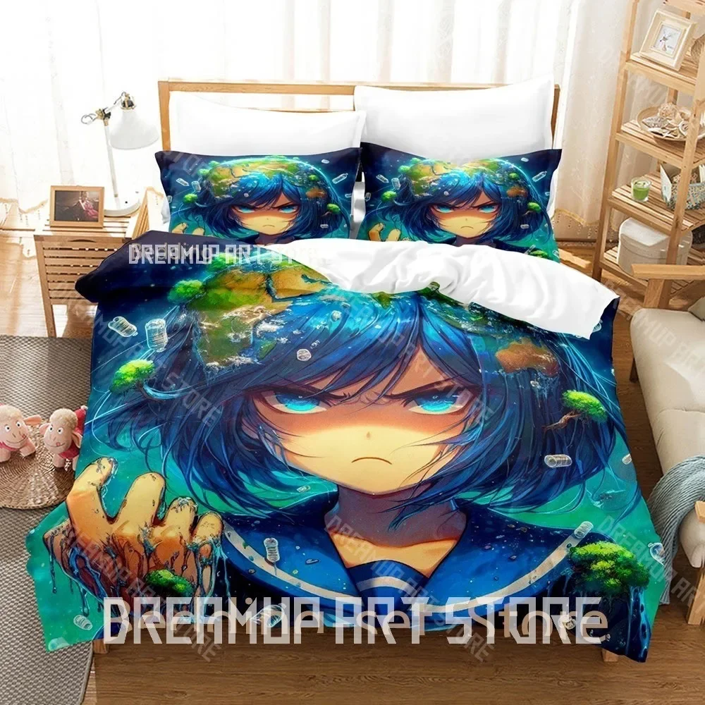 

Комплект постельного белья с 3D принтом Earth-Chan, односпальный, полный, королевский размер, комплект постельного белья для взрослых и детей, комплекты пододеяльников для спальни, кровать в стиле аниме