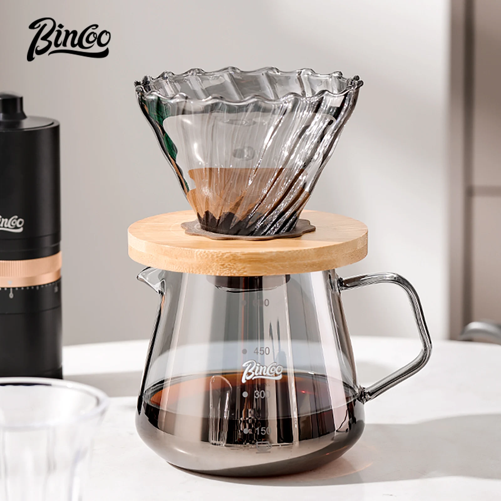 

Bincoo Pour Over Coffee Maker - 600ML Glass Carafe Coffee Server with Glass Coffee Dripper/Filter, 1-4 Cups