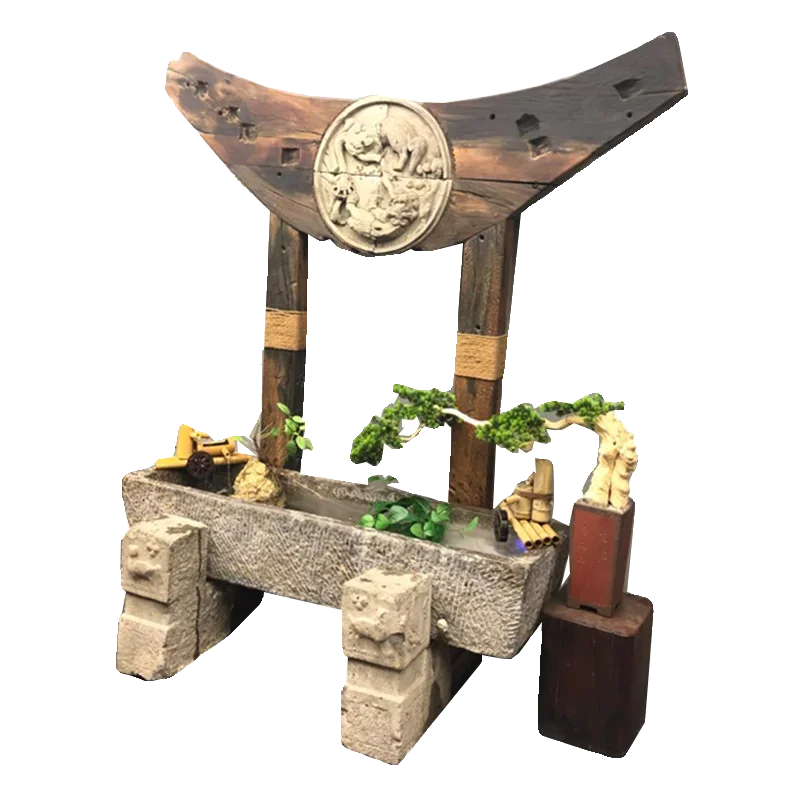 Anticorrosive wood and stone trough rack Weathered solid wood old object horse trough water rack Flower pot stand