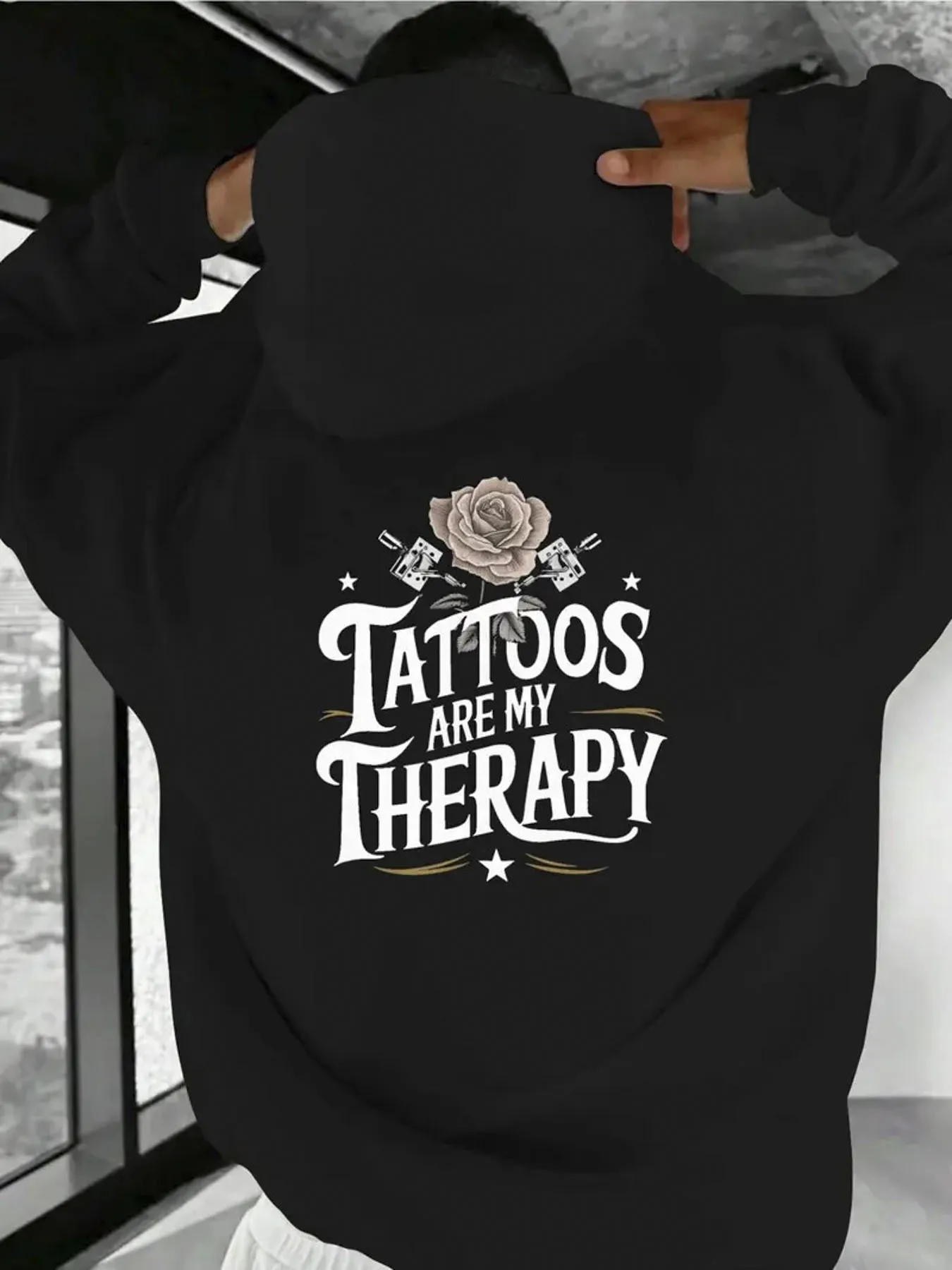 

Мужская толстовка с капюшоном Heavyweight 2025 года — татуировки, повседневные принты с рисунком, карман кенгуру и капюшон на шнурке