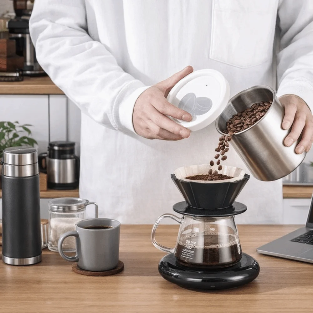 

Stainless Steel Coffee Bean Storage Jars Airtight with Lid Food Storage Container Large Capacity Leak-Proof Tea Tin Office