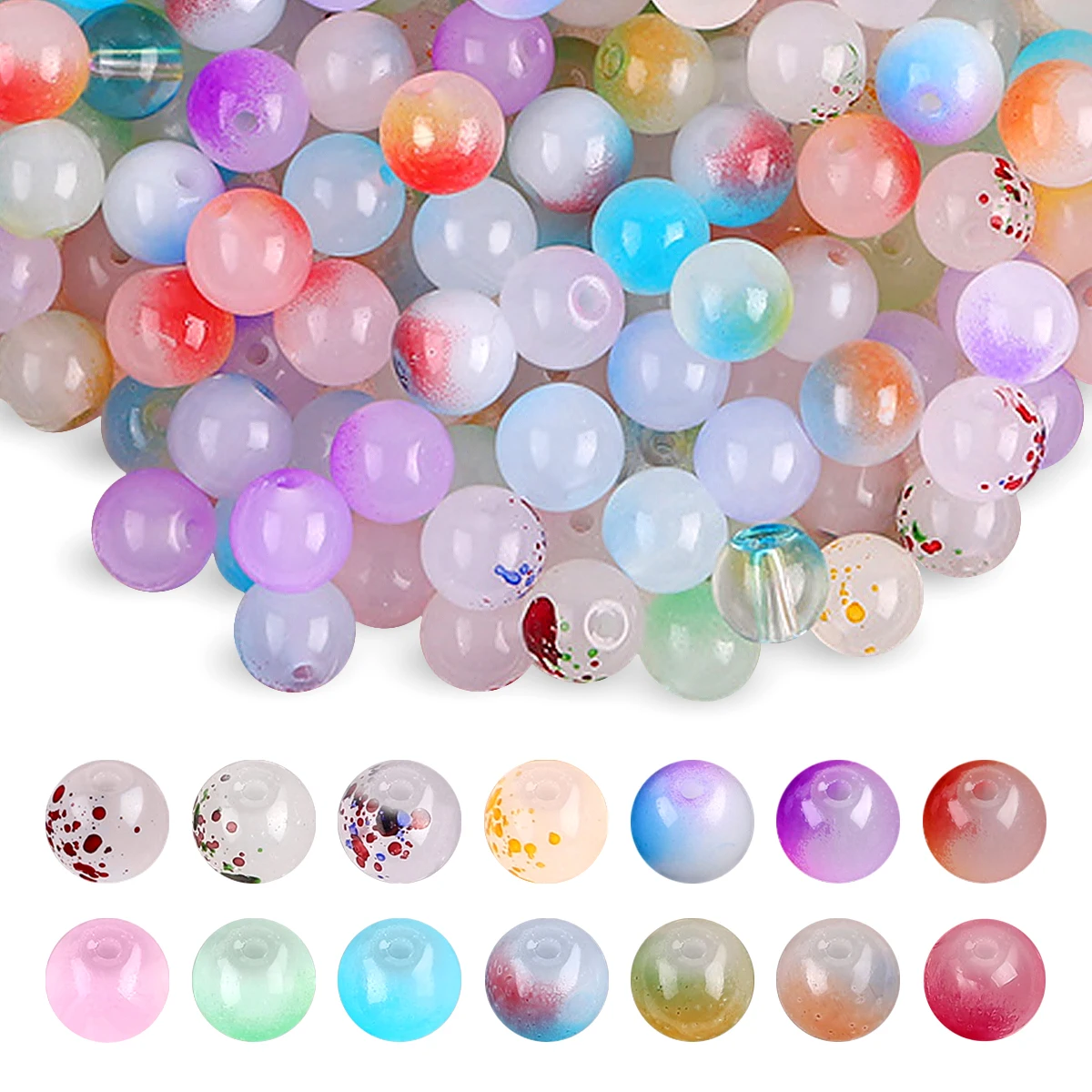 

8mm Double Color Glass Jelly Beads - DIY Jewelry Making (Necklace/Bracelet/Earring) 50pcs/Pack
