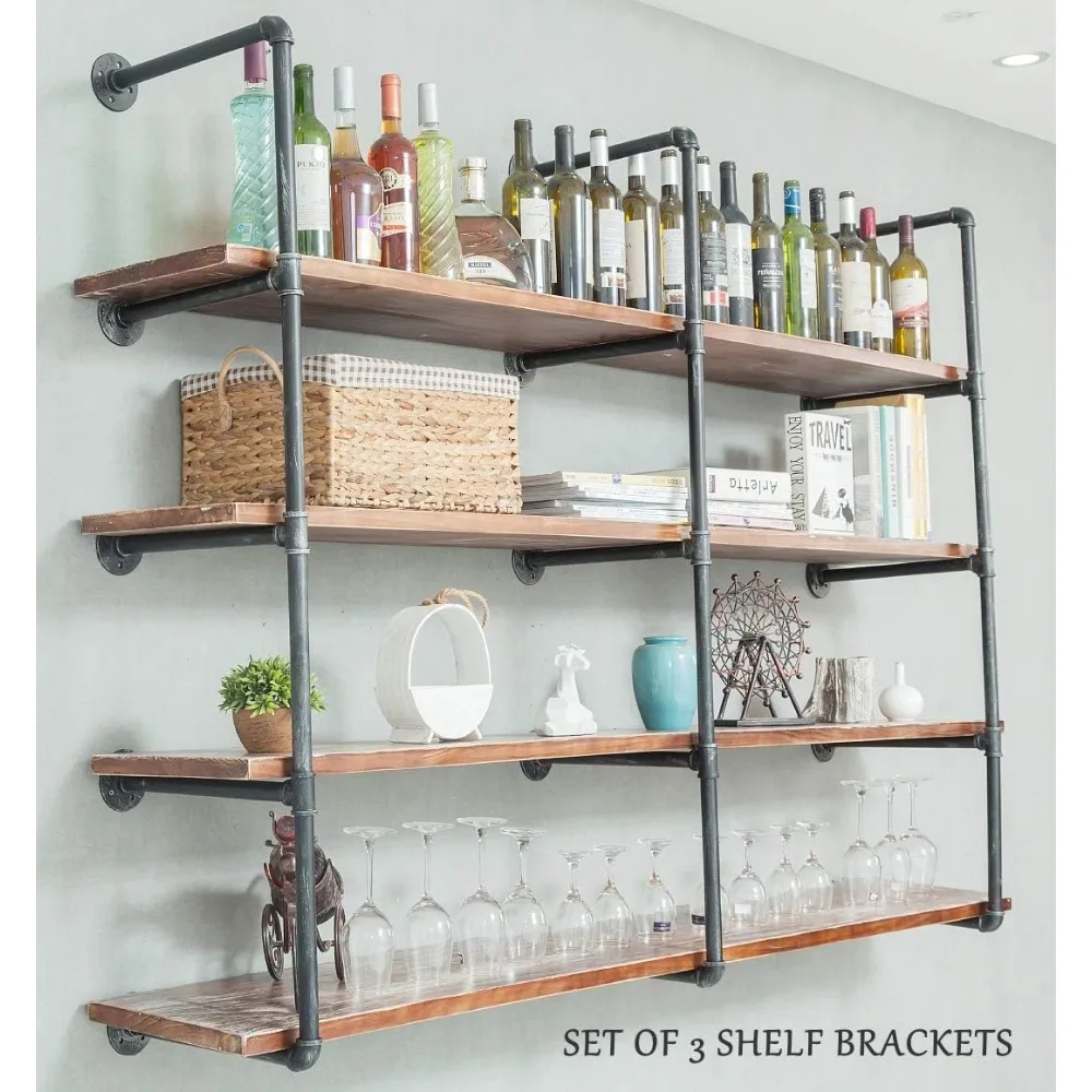 Industrial Wall Mounted Iron Floating Pipe Shelves/Shelving/Racks/Storage/Bookcases/Brackets, DIY Open Bookshelves/Shelving for