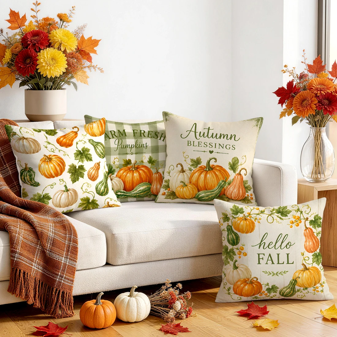 Pastoral Colorful Pumpkin Vines Cushions Pillowcase Polyester Cushion Cover Throw Pillow Pillowcover Home Car Sofa Decor
